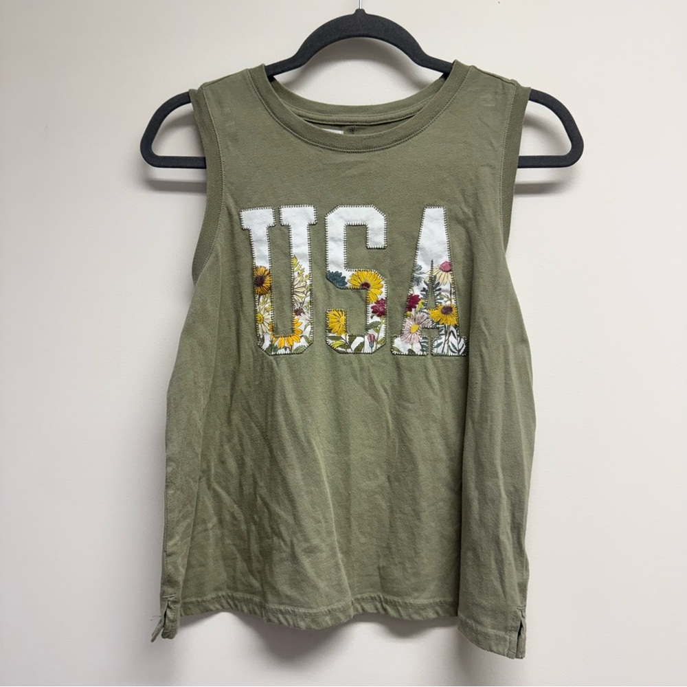 Maurices Olive Green USA Floral Applique Tank Top Size M